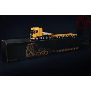 SCANIA S SERIES HIGH ROOF 8X4 WITH NOOTEBOOM MCOS 7-AXLE SEMI LOW LOADER YELLOW SERIES IMC MODELS 33-0204 IMC MODELS