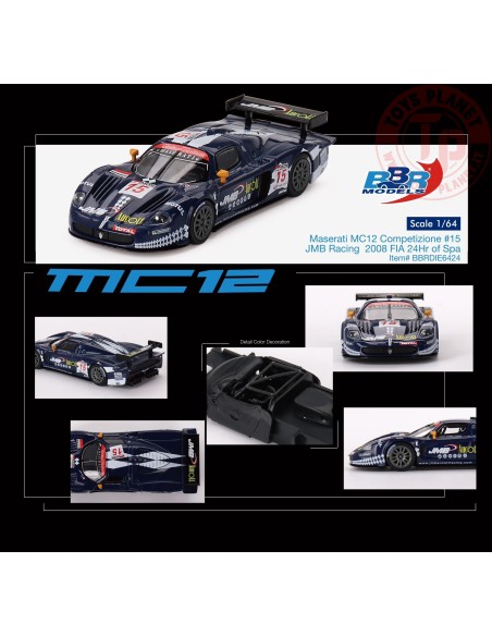 MASERATI MC12 COMPETIZIONE N15 JMB RACING 24HR OF SPA 2008 1:64 BBRDIE6424 BBR MODELS 1:64