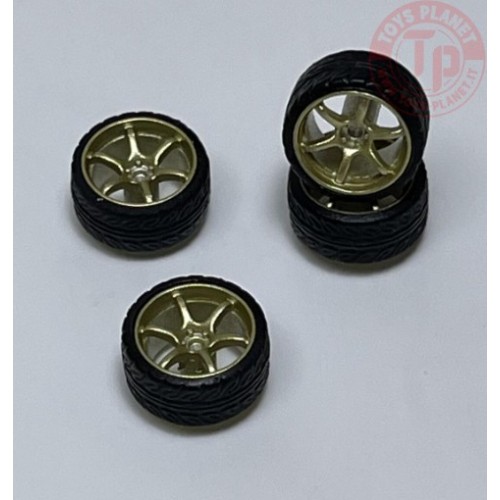 SET RUOTE CON CERCHIO ORO 1/64 BC26404S-GD CERCHI E GOMME 1:64