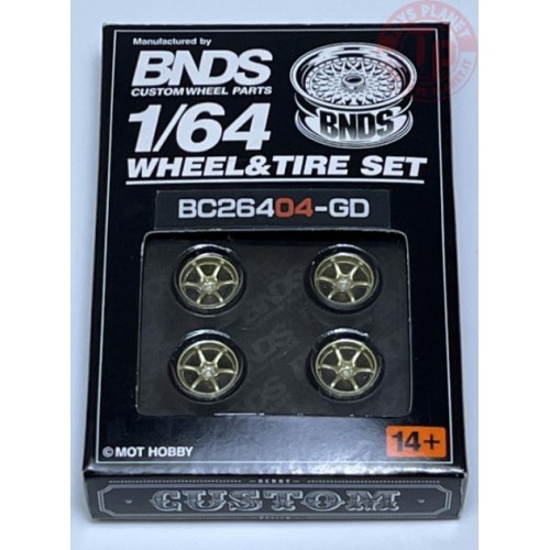 SET RUOTE CON CERCHIO ORO 1/64 BC26404S-GD CERCHI E GOMME 1:64
