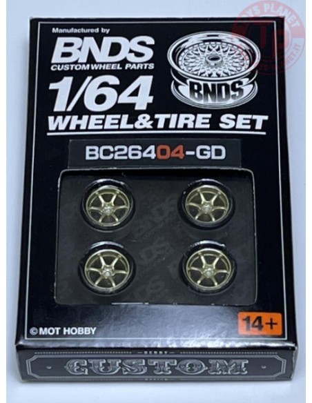 SET RUOTE CON CERCHIO ORO 1/64 BC26404S-GD CERCHI E GOMME 1:64