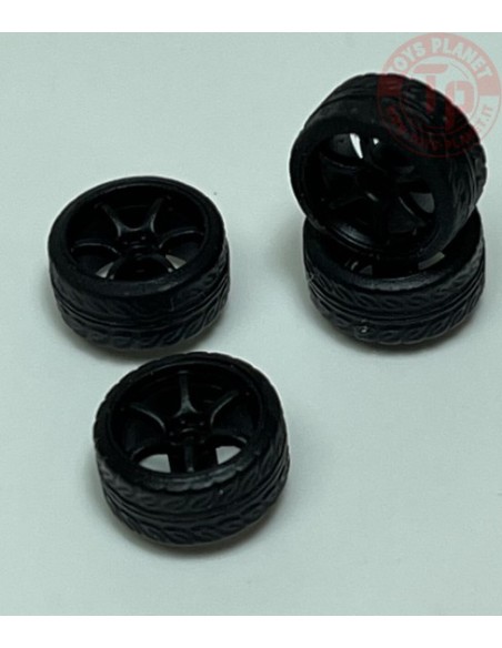 SET RUOTE CON CERCHIO PIATTO NERO 1/64 BC26404S-FB CERCHI E GOMME 1:64