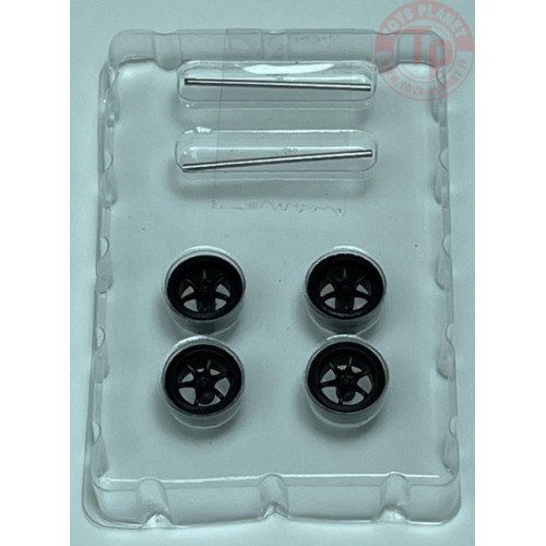 SET RUOTE CON CERCHIO PIATTO NERO 1/64 BC26404S-FB CERCHI E GOMME 1:64