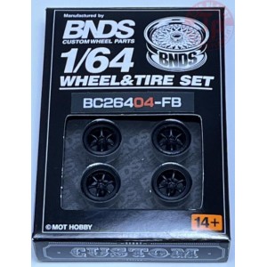 SET RUOTE CON CERCHIO PIATTO NERO 1/64 BC26404S-FB CERCHI E GOMME 1:64
