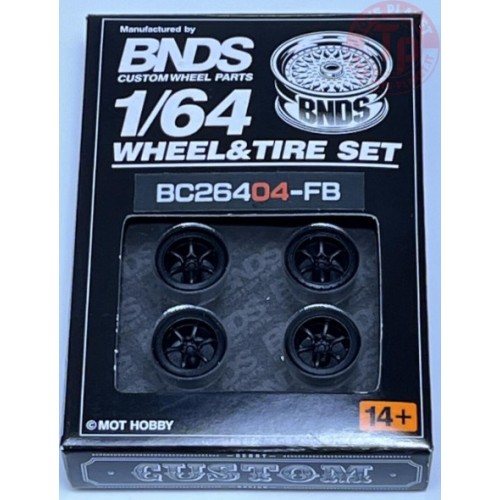 SET RUOTE CON CERCHIO PIATTO NERO 1/64 BC26404S-FB CERCHI E GOMME 1:64