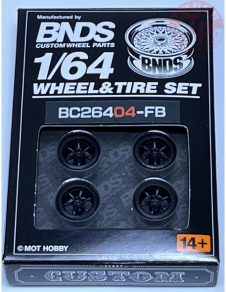 SET RUOTE CON CERCHIO PIATTO NERO 1/64 BC26404S-FB CERCHI E GOMME 1:64