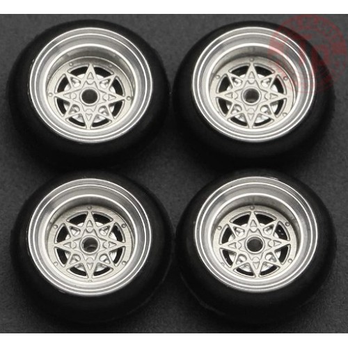 SET RUOTE STAR SHARK CON CERCHIO ARGENTO CHROME 1/64 BC64070 CERCHI E GOMME 1:64