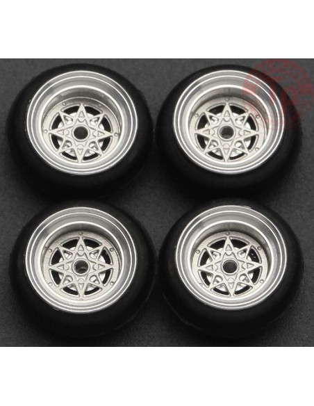 SET RUOTE STAR SHARK CON CERCHIO ARGENTO CHROME 1/64 BC64070 CERCHI E GOMME 1:64
