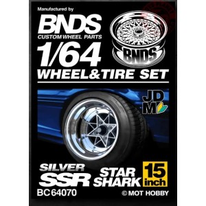 SET RUOTE STAR SHARK CON CERCHIO ARGENTO CHROME 1/64 BC64070 CERCHI E GOMME 1:64
