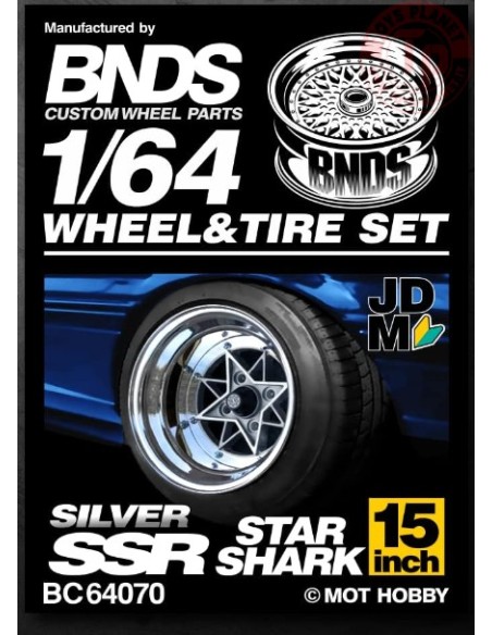 SET RUOTE STAR SHARK CON CERCHIO ARGENTO CHROME 1/64 BC64070 CERCHI E GOMME 1:64