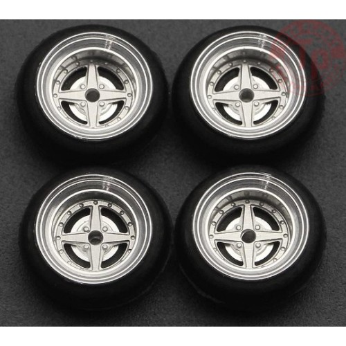 SET RUOTE EQUIP 01 CON CERCHIO ARGENTO CHROME 1/64 BC64078 CERCHI E GOMME 1:64