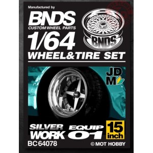 SET RUOTE EQUIP 01 CON CERCHIO ARGENTO CHROME 1/64 BC64078 CERCHI E GOMME 1:64