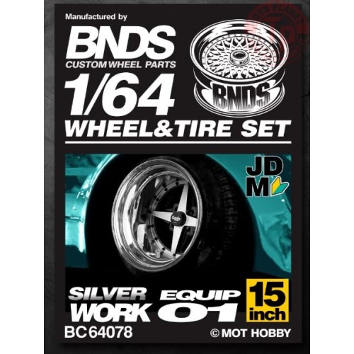 SET RUOTE EQUIP 01 CON CERCHIO ARGENTO CHROME 1/64 BC64078 CERCHI E GOMME 1:64