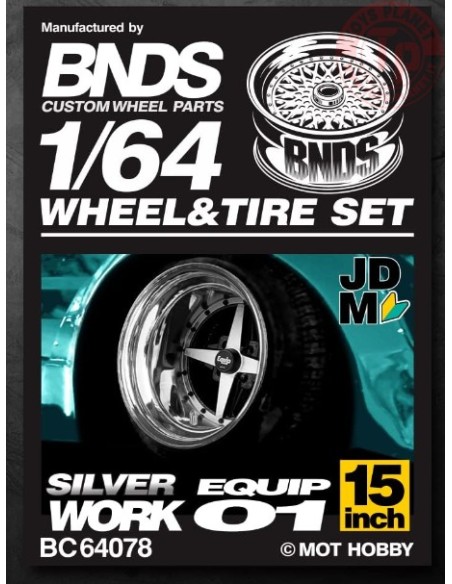 SET RUOTE EQUIP 01 CON CERCHIO ARGENTO CHROME 1/64 BC64078 CERCHI E GOMME 1:64