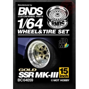 SET RUOTE MK-III CON CERCHI ORO CHROME 1/64 BC64059 CERCHI E GOMME 1:64