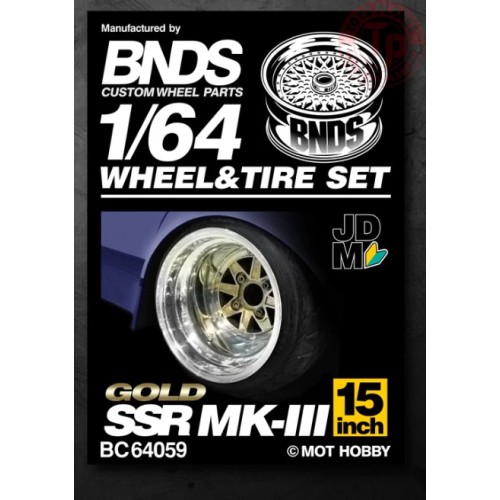 SET RUOTE MK-III CON CERCHI ORO CHROME 1/64 BC64059 CERCHI E GOMME 1:64