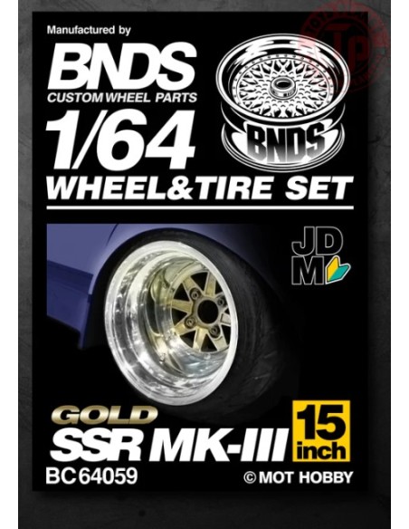 SET RUOTE MK-III CON CERCHI ORO CHROME 1/64 BC64059 CERCHI E GOMME 1:64