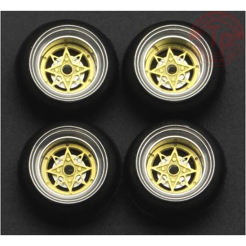 SET RUOTE STAR SHARK CON CERCHIO ORO CHROME 1/64 BC64069 CERCHI E GOMME 1:64