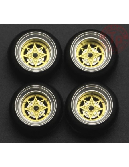SET RUOTE STAR SHARK CON CERCHIO ORO CHROME 1/64 BC64069 CERCHI E GOMME 1:64