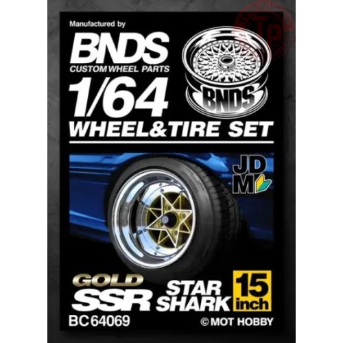 SET RUOTE STAR SHARK CON CERCHIO ORO CHROME 1/64 BC64069 CERCHI E GOMME 1:64
