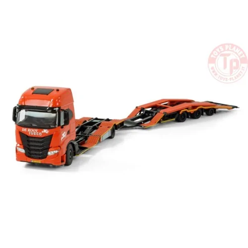 IVECO S-WAY AS HIGH RIGED TRUCK TRANSPORTER TRUCK 4X2 TRUCK TRANSPORTER DRAWBAR TRAILER - 3 AXLE DE ROOY WSI 01-4198 WSI MODELS