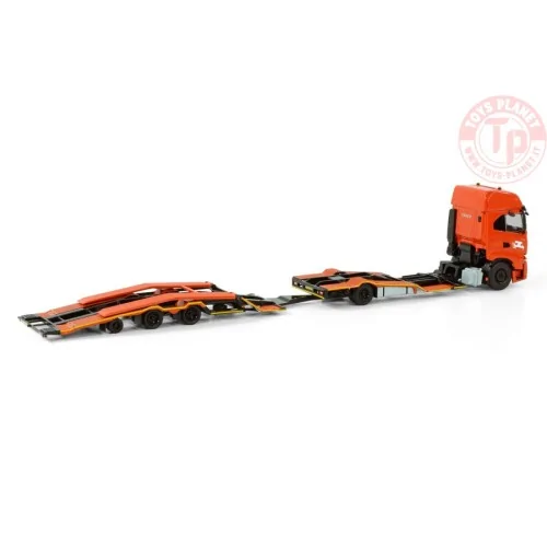 IVECO S-WAY AS HIGH RIGED TRUCK TRANSPORTER TRUCK 4X2 TRUCK TRANSPORTER DRAWBAR TRAILER - 3 AXLE DE ROOY WSI 01-4198 WSI MODELS