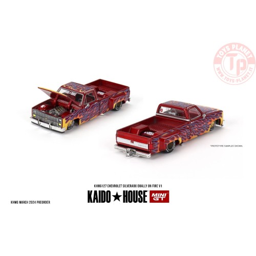 CHEVROLET SILVERADO DUALLY ON FIRE V1 1980 1:64 KHMG127 MINI GT