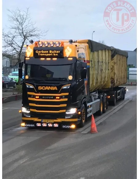 SCANIA R HIGHLINE CR20H 6X2 TAG AXLE RIGED DRAWBAR TRUCK WITH HOOKLIFT SYSTEM - 3 AXLE + HOOKLIFT 40M3 CONTAINER GERBEN BUITE...
