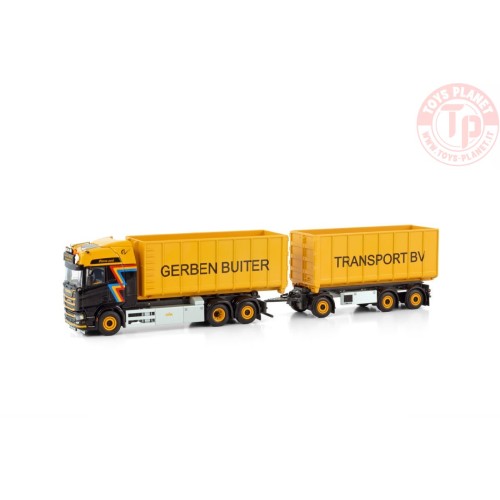 SCANIA R HIGHLINE CR20H 6X2 TAG AXLE RIGED DRAWBAR TRUCK WITH HOOKLIFT SYSTEM - 3 AXLE + HOOKLIFT 40M3 CONTAINER GERBEN BUITE...