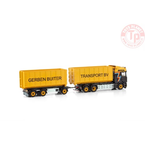 SCANIA R HIGHLINE CR20H 6X2 TAG AXLE RIGED DRAWBAR TRUCK WITH HOOKLIFT SYSTEM - 3 AXLE + HOOKLIFT 40M3 CONTAINER GERBEN BUITE...