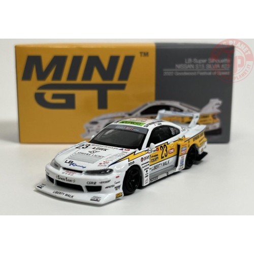 NISSAN S15 SILVIA N.23-2022 GOODWOOD FESTIVAL OF SPEED-LB-SUPER SILHOUETTE-WHITE/YELLOW 1/64 MGT00618-R Mini Gt