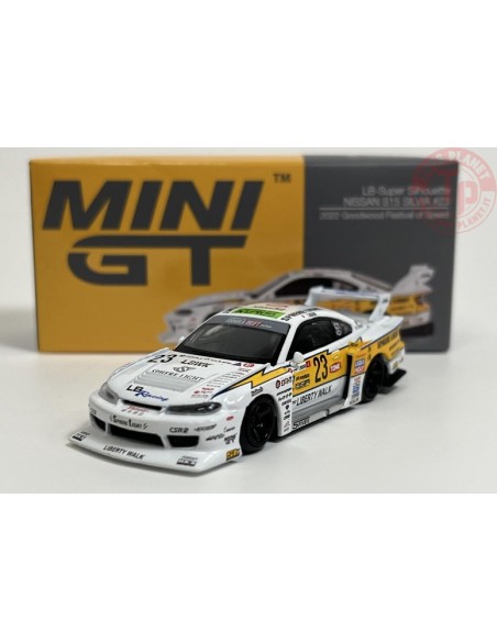 NISSAN S15 SILVIA N.23-2022 GOODWOOD FESTIVAL OF SPEED-LB-SUPER SILHOUETTE-WHITE/YELLOW 1/64 MGT00618-R Mini Gt