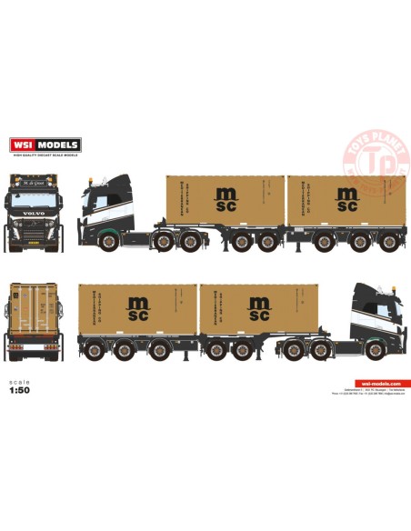 VOLVO FH5 SLEEPER CAB 6X2 TWIN STEER 2CONNECT COMBI TRAILER - 5 AXLE + 2X 20FT CONTAINER M. DE GROOT WSI 01-4382 WSI MODELS VOLVO FH5 SLEEPER CAB 6X2 TWIN STEER 2CONNECT COMBI TRAILER - 5 AXLE + 2X 20FT CONTAINER M. DE GROOT WSI 01-4382 WSI MODELS