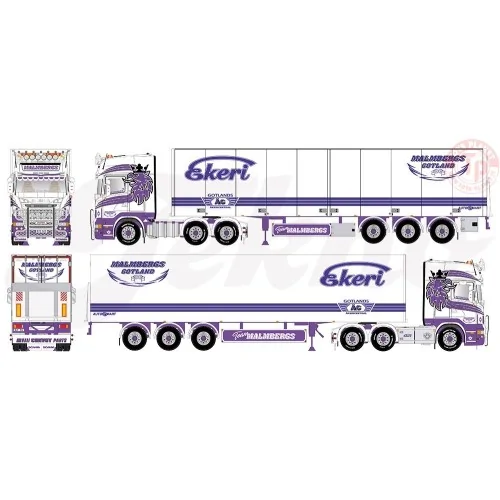 Scania R-serie Streamline Topline met 3-assige gesloten oplegger Malmbergs TEKNO 84753 TEKNO