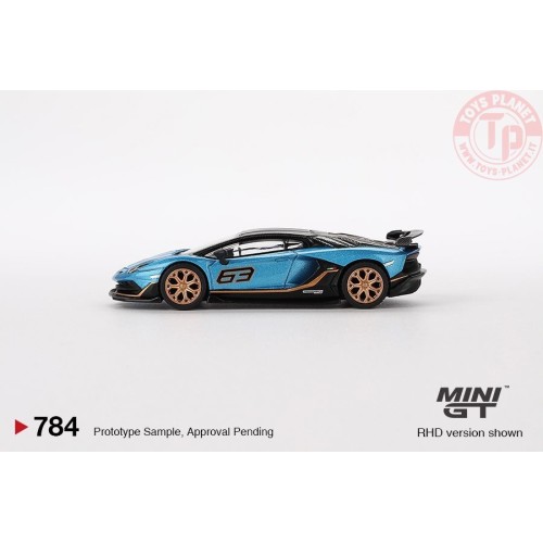 LAMBORGHINI AVENTADOR SVJ 63 BLU AEGIR 2023 1:64 MGT00784-L MINI GT