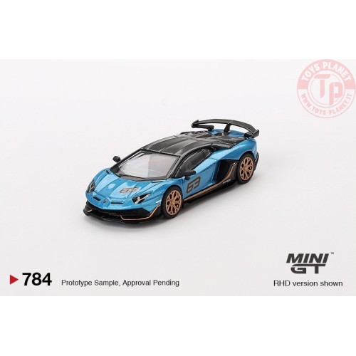 LAMBORGHINI AVENTADOR SVJ 63 BLU AEGIR 2023 1:64 MGT00784-L MINI GT