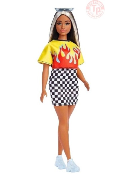 BARBIE FASHIONISTA-MAGLIA CON FIAMME E GONNA A QUADRI-3+ BARBIE HBV13 BAMBOLE