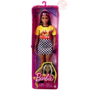 BARBIE FASHIONISTA-MAGLIA CON FIAMME E GONNA A QUADRI-3+ BARBIE HBV13 BAMBOLE