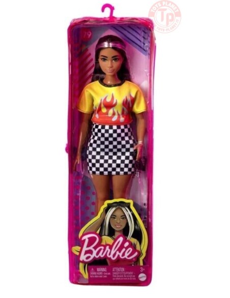 BARBIE FASHIONISTA-MAGLIA CON FIAMME E GONNA A QUADRI-3+ BARBIE HBV13 BAMBOLE
