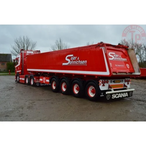 Scania Next Gen R-serie 6x4 met 4-assige Deense kipper Sejer & Sonnichsen TEKNO 83555 TEKNO