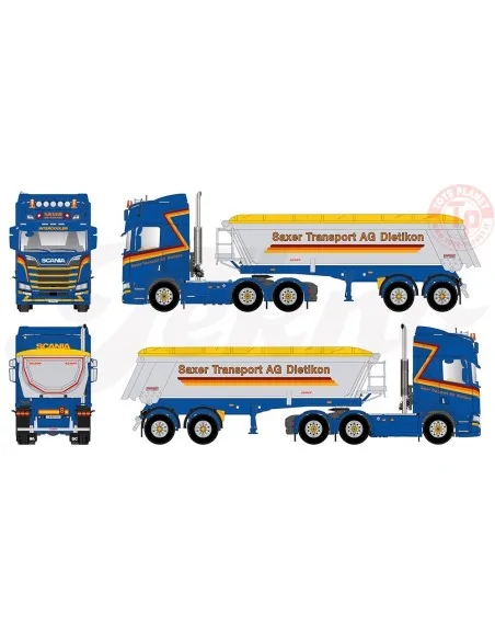 Scania Next Gen R770 6x4 met 3-assige Meiler kipper Saxer TEKNO 85517 TEKNO