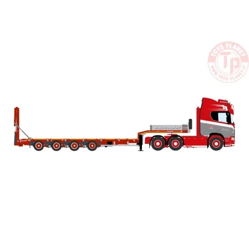 SCANIA R HIGH ROOF 6X4 WITH NOOTEBOOM MCOS 4 AXLE SEMI LOW LOADER WITH RAMPS HANS HENRIK SØNDERGAARD IMC MODELS 32-0215 IMC M...