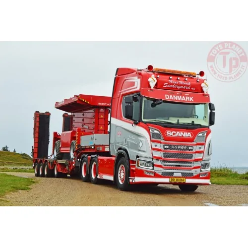 SCANIA R HIGH ROOF 6X4 WITH NOOTEBOOM MCOS 4 AXLE SEMI LOW LOADER WITH RAMPS HANS HENRIK SØNDERGAARD IMC MODELS 32-0215 IMC M...