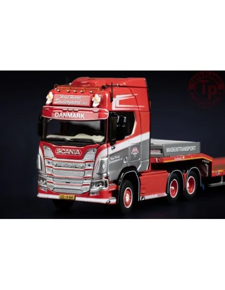 SCANIA R HIGH ROOF 6X4 WITH NOOTEBOOM MCOS 4 AXLE SEMI LOW LOADER WITH RAMPS HANS HENRIK SØNDERGAARD IMC MODELS 32-0215 IMC M...
