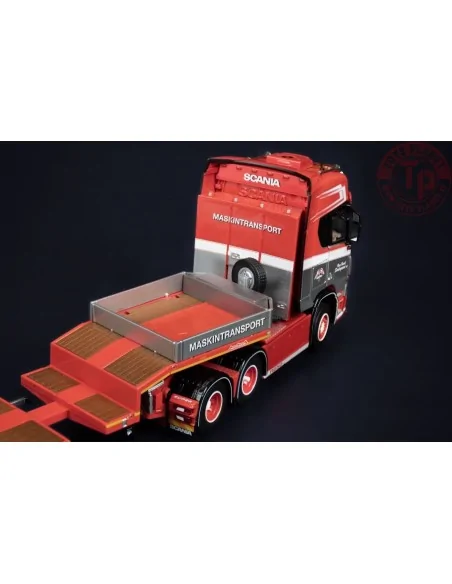 SCANIA R HIGH ROOF 6X4 WITH NOOTEBOOM MCOS 4 AXLE SEMI LOW LOADER WITH RAMPS HANS HENRIK SØNDERGAARD IMC MODELS 32-0215 IMC M...