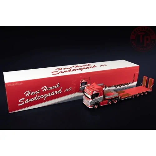 SCANIA R HIGH ROOF 6X4 WITH NOOTEBOOM MCOS 4 AXLE SEMI LOW LOADER WITH RAMPS HANS HENRIK SØNDERGAARD IMC MODELS 32-0215 IMC M...