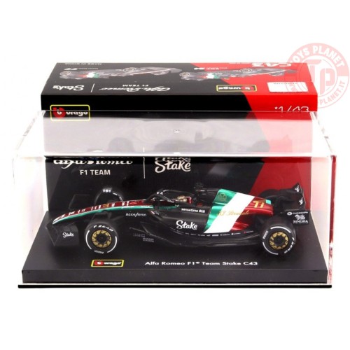 ALFA ROMEO F1 C43 TEAM STAKE N 77 MONZA ITALY GP 2023 VALTTERI BOTTAS WITH PILOT AND SHOWCASE 1/43 BU38086-77-VET BURAGO