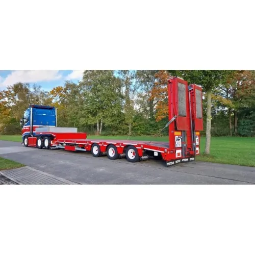 VOLVO FH5 GLOBETROTTER 6X2 TAG AXLE SEMI LOWLOADER WITH RAMPS - 3 AXLE PWT WSI 01-4123 WSI MODELS