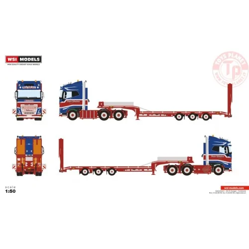 VOLVO FH5 GLOBETROTTER 6X2 TAG AXLE SEMI LOWLOADER WITH RAMPS - 3 AXLE PWT WSI 01-4123 WSI MODELS