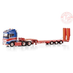 VOLVO FH5 GLOBETROTTER 6X2 TAG AXLE SEMI LOWLOADER WITH RAMPS - 3 AXLE PWT WSI 01-4123 WSI MODELS